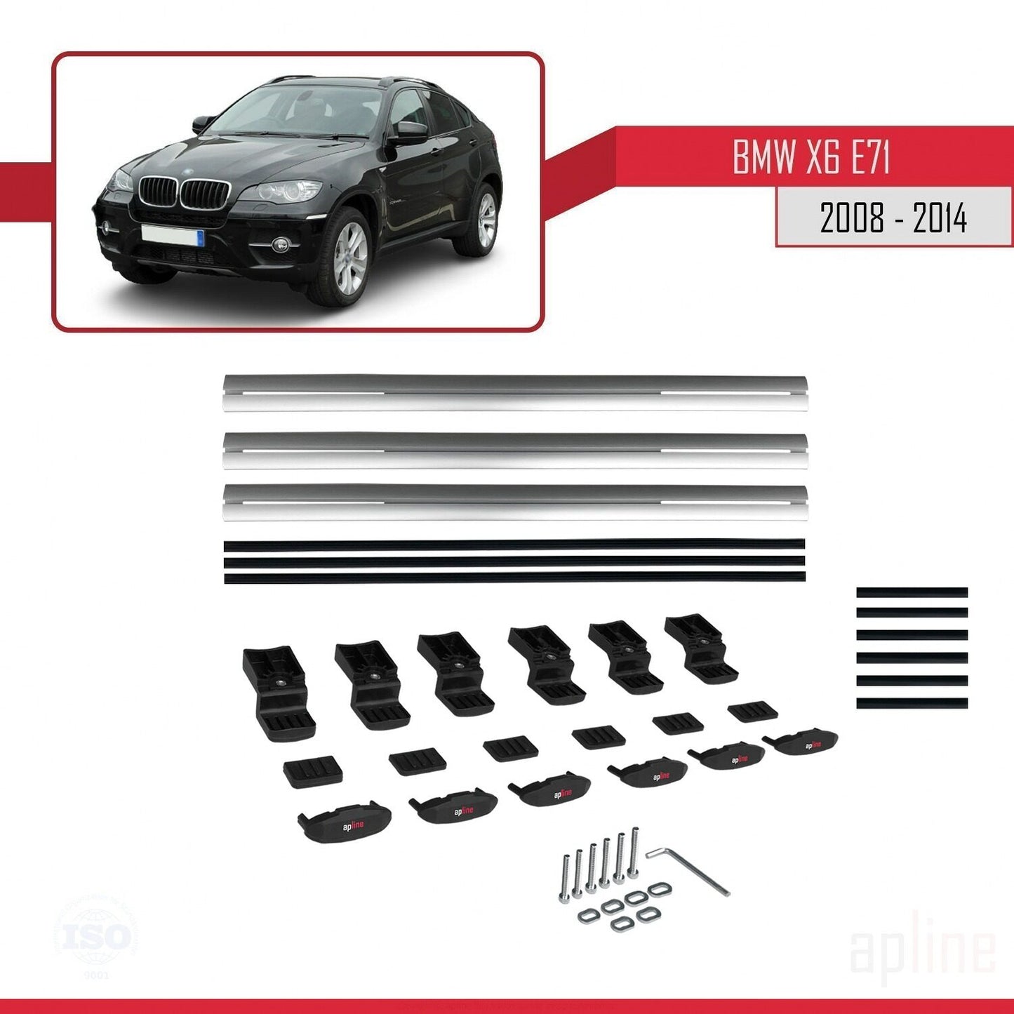 Compatibile con BMW X6 (E71) modello BASIC 2008-2014 Barre portatutto per auto Portapacchi in alluminio grigio 3 barre