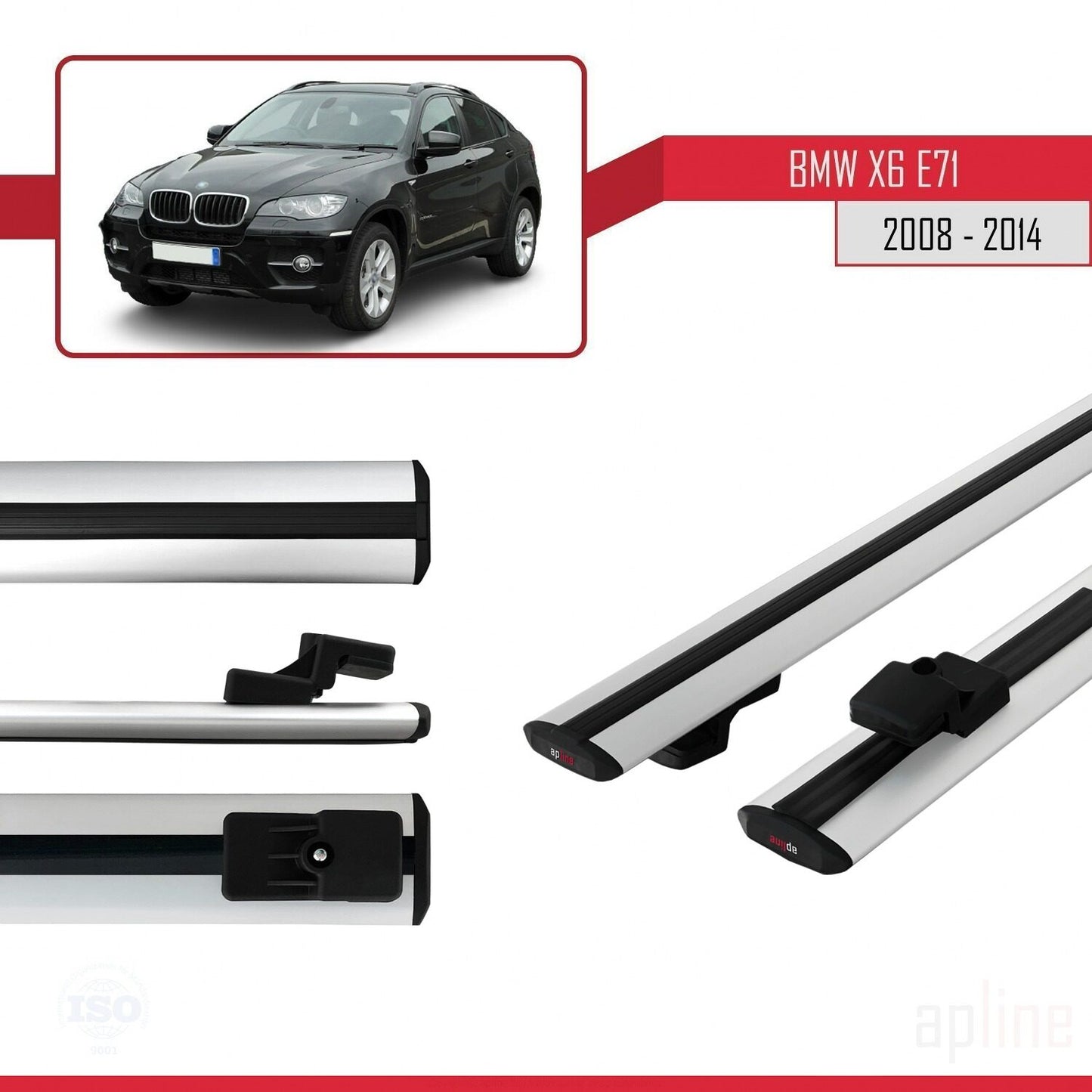 Compatibile con BMW X6 (E71) 2008-2014 modello BASIC Barre portatutto per auto Portapacchi in alluminio grigio 2 barre