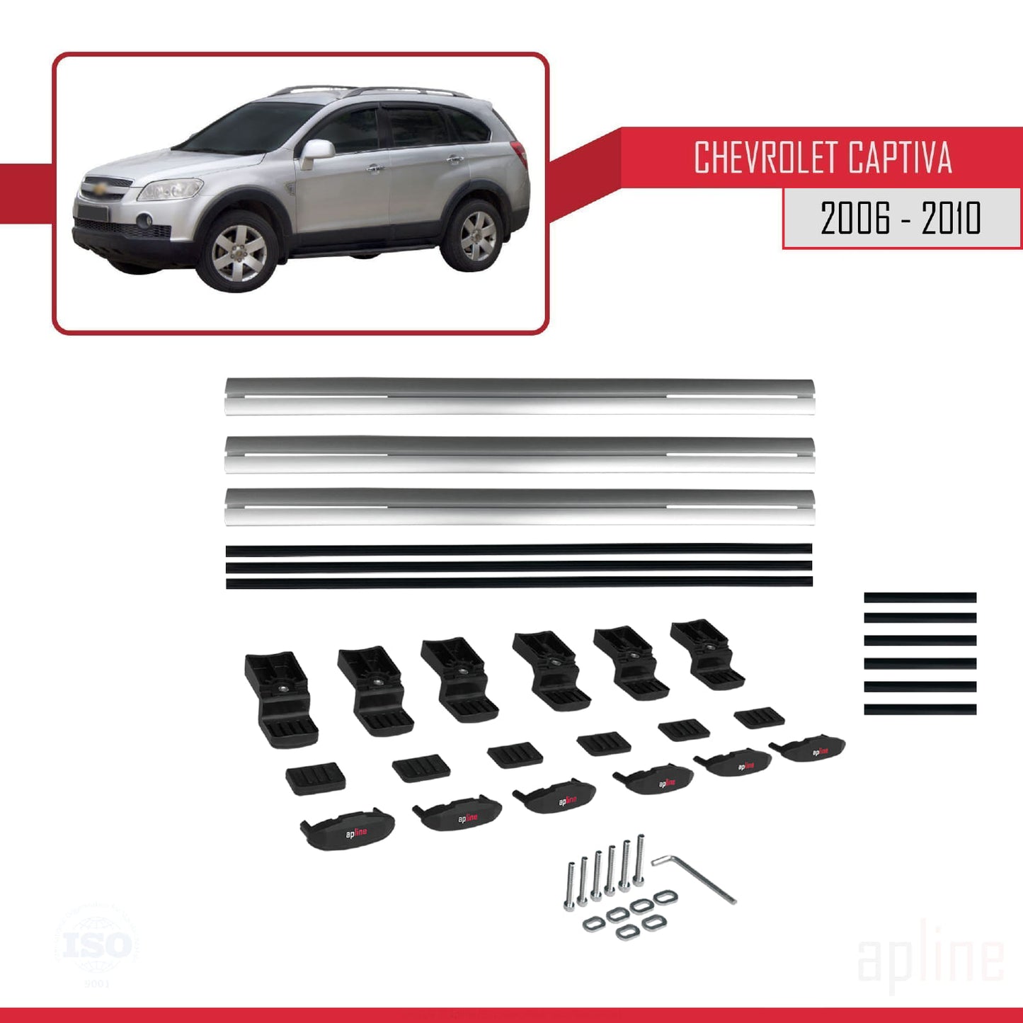 Compatibile con Chevrolet Captiva 2006-2010 modello BASIC Barre portatutto per auto Portapacchi in alluminio grigio 3 barre