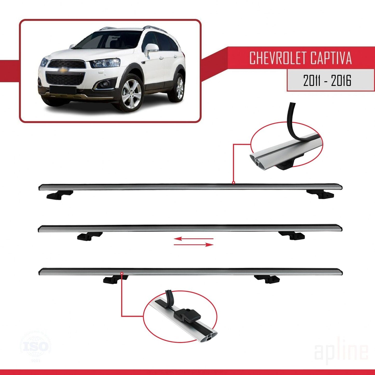 Compatibile con Chevrolet Captiva 2011-2015 modello BASIC Barre portatutto per auto Portapacchi in alluminio grigio 3 barre