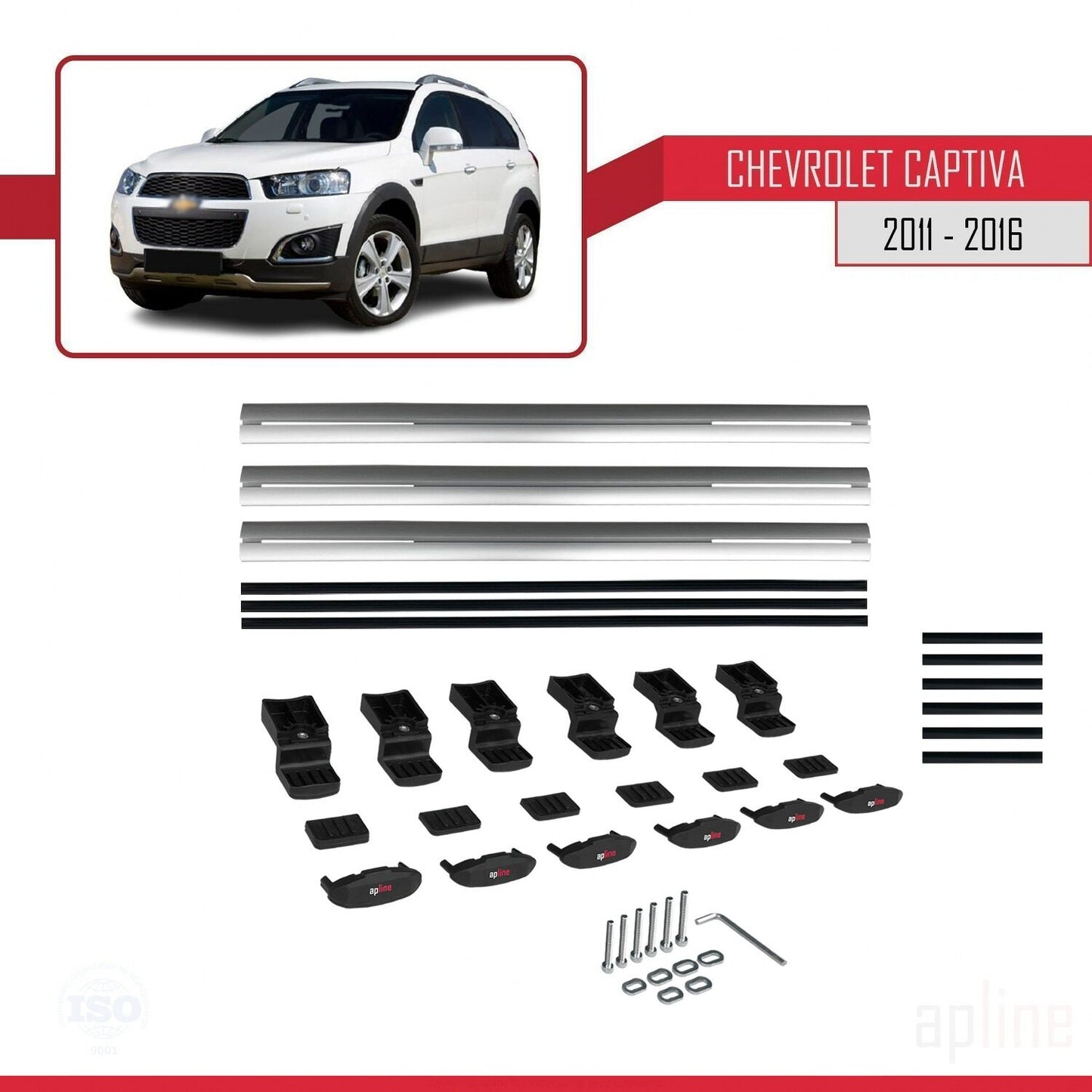 Compatibile con Chevrolet Captiva 2011-2015 modello BASIC Barre portatutto per auto Portapacchi in alluminio grigio 3 barre