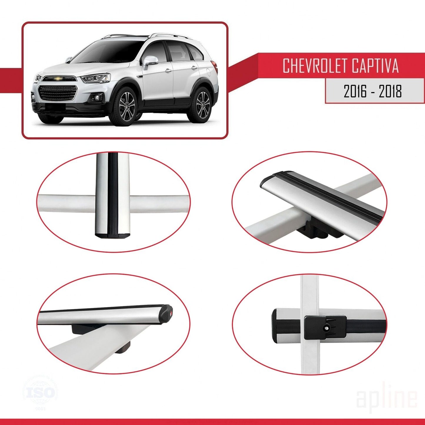 Compatibile con Chevrolet Captiva 2016-2018 modello BASIC Barre portatutto per auto Portapacchi in alluminio grigio 3 barre