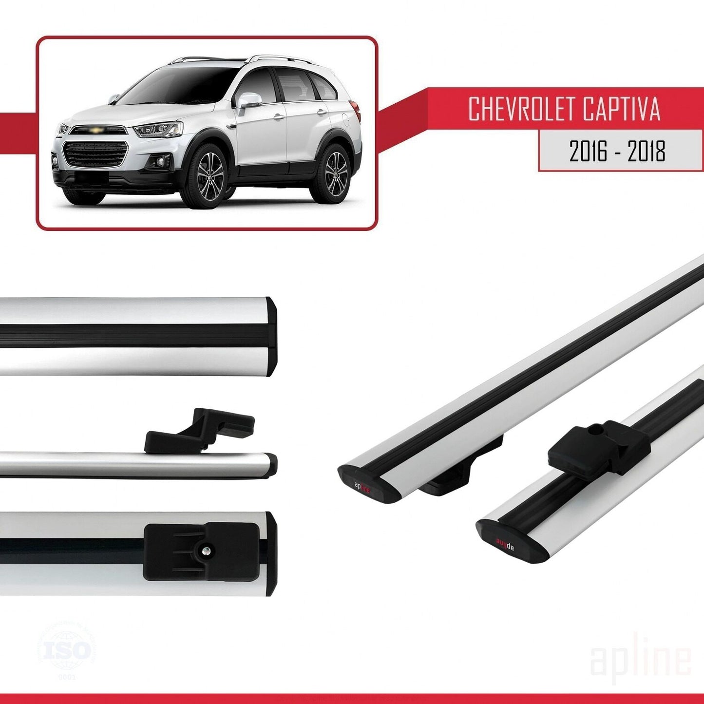 Compatibile con Chevrolet Captiva 2016-2018 modello BASIC Barre portatutto per auto Portapacchi in alluminio grigio 2 barre