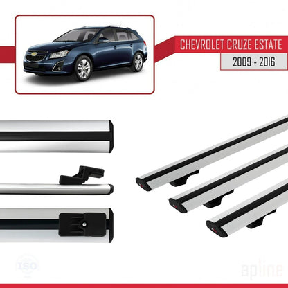 Compatibile con Chevrolet Cruze (J300) modello BASIC 2009-2016 Barre portatutto per auto Portapacchi in alluminio grigio 3 barre