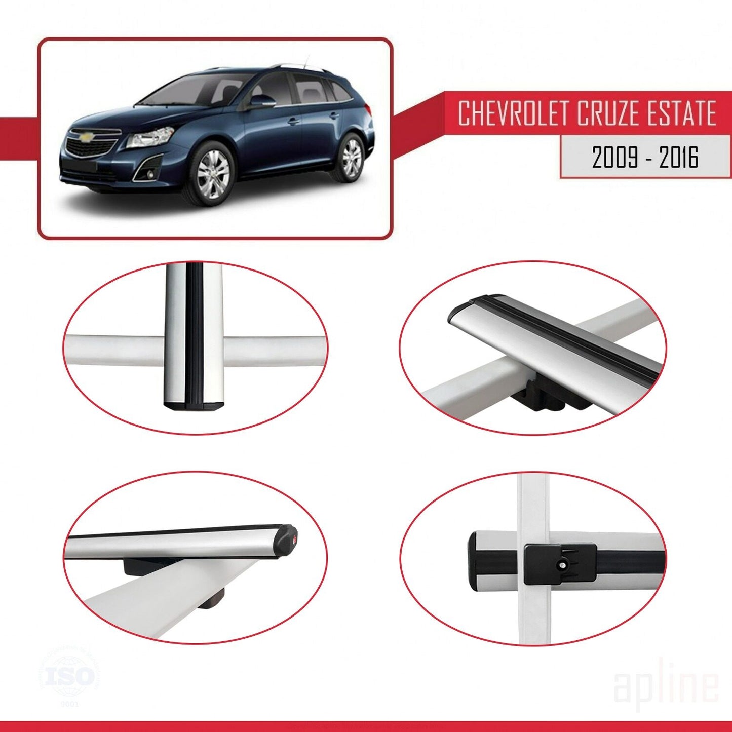 Compatibile con Chevrolet Cruze (J300) modello BASIC 2009-2016 Barre portatutto per auto Portapacchi in alluminio grigio 2 barre