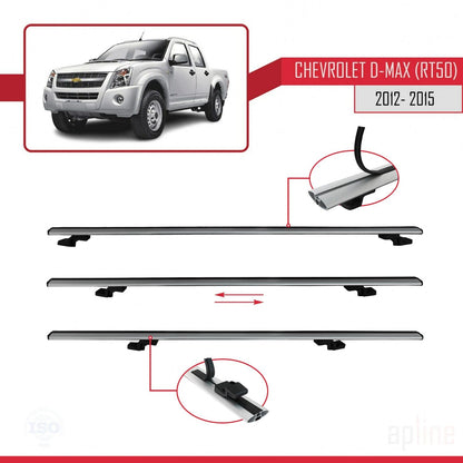 Compatibile con Chevrolet D-Max (RT50) modello BASIC 2012-2015 Barre portatutto per auto Portapacchi in alluminio grigio 3 barre