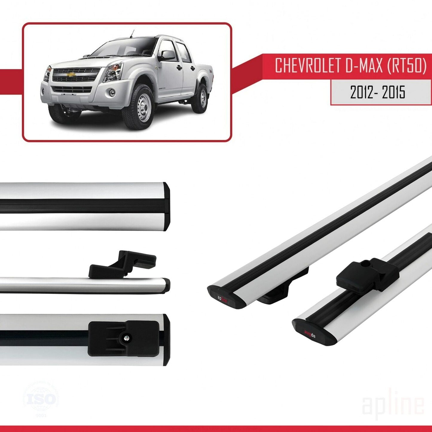 Compatibile con Chevrolet D-Max (RT50) modello BASIC 2012-2015 Barre portatutto per auto Portapacchi in alluminio grigio 2 barre