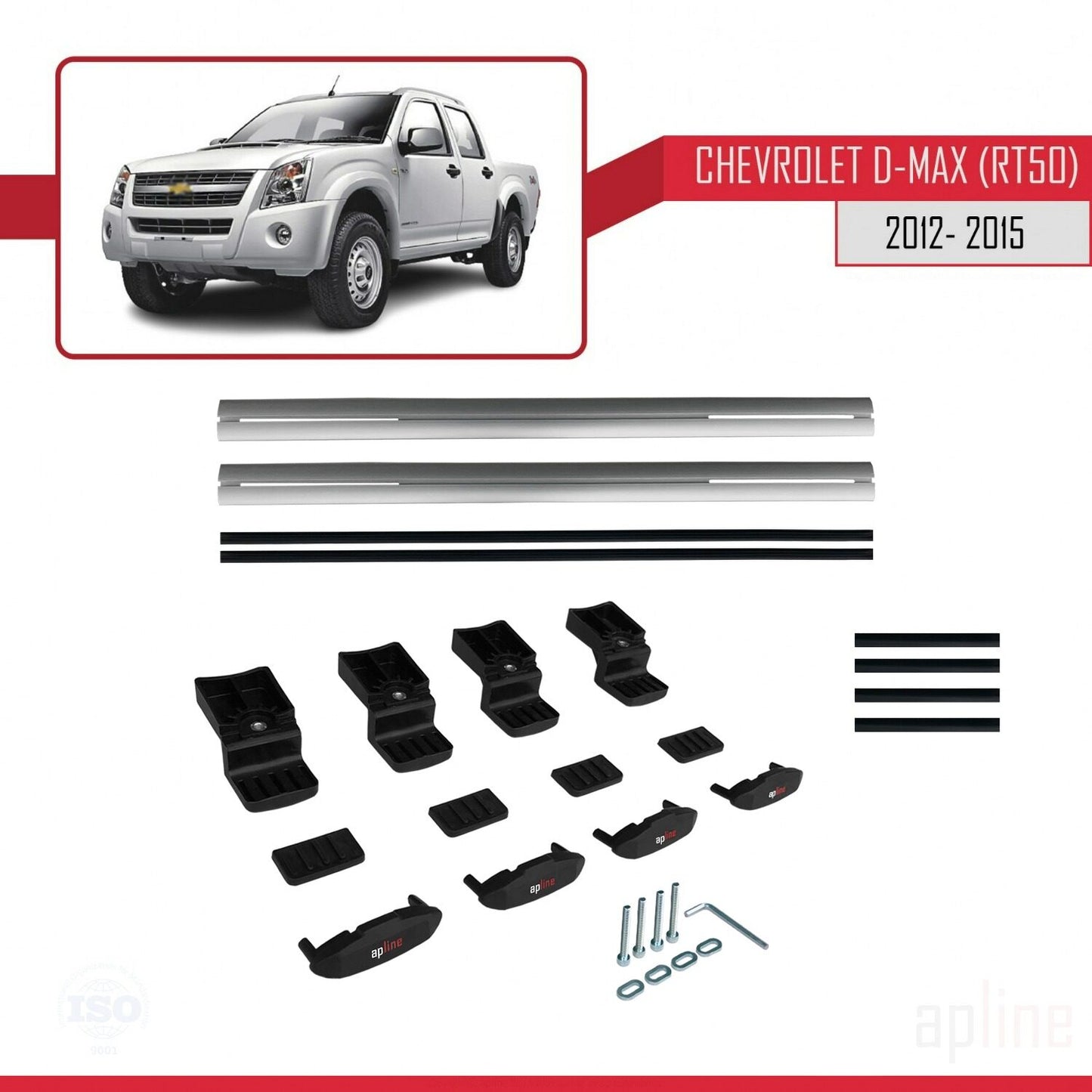 Compatibile con Chevrolet D-Max (RT50) modello BASIC 2012-2015 Barre portatutto per auto Portapacchi in alluminio grigio 2 barre