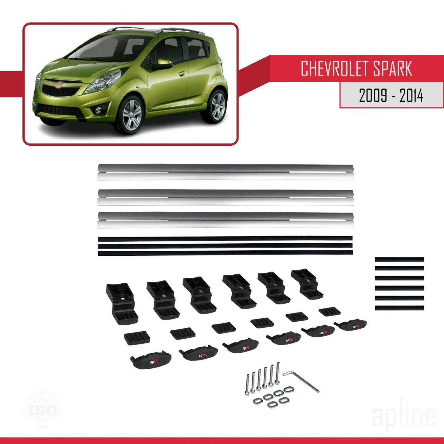 Compatibile con Chevrolet Spark (M300) modello BASIC 2009-2014 Portapacchi per auto in alluminio grigio 3 barre