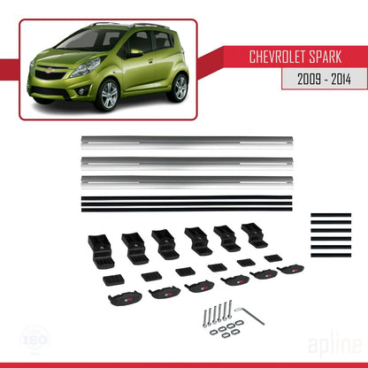 Compatibile con Chevrolet Spark (M300) modello BASIC 2009-2014 Portapacchi per auto in alluminio grigio 3 barre