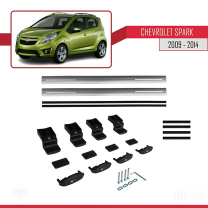 Compatibile con Chevrolet Spark (M300) modello BASIC 2009-2014 Barre portatutto per auto Portapacchi in alluminio grigio 2 barre