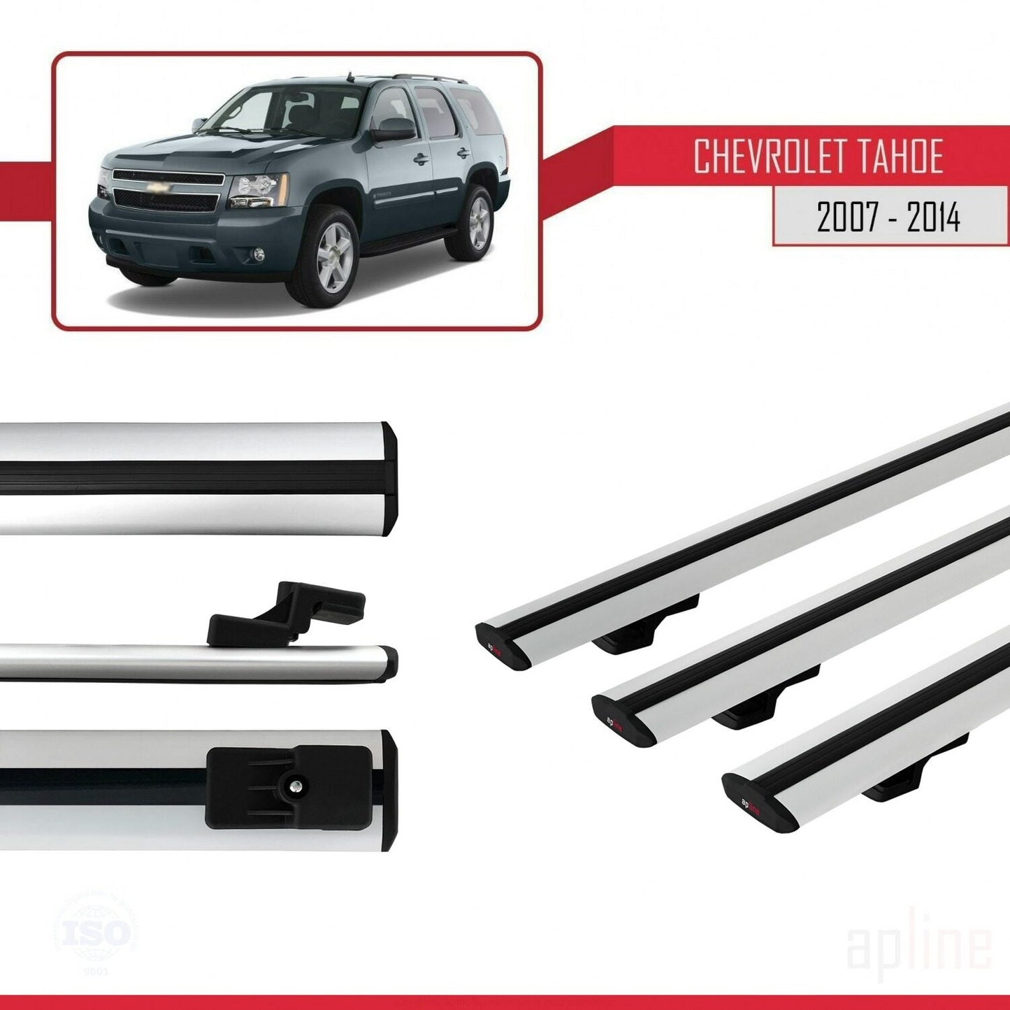 Compatibile con Chevrolet Tahoe 3 modello BASIC 2007-2014 Barre portatutto per auto Portapacchi in alluminio grigio 3 barre