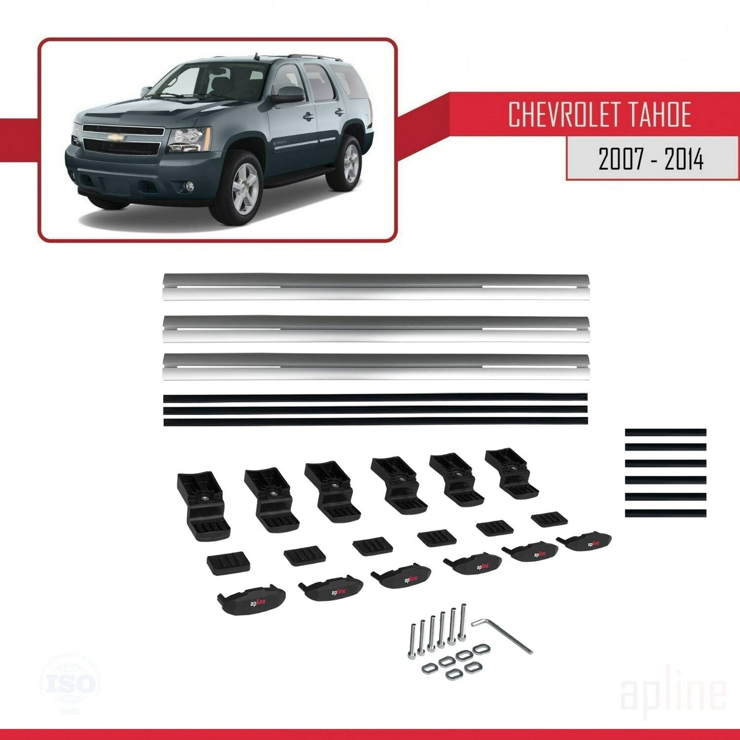 Compatibile con Chevrolet Tahoe 3 modello BASIC 2007-2014 Barre portatutto per auto Portapacchi in alluminio grigio 3 barre