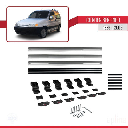 Compatibile con Citroen Berlingo (M49) 1996-2003 modello BASIC Barre portatutto per auto Portapacchi in alluminio grigio 3 barre