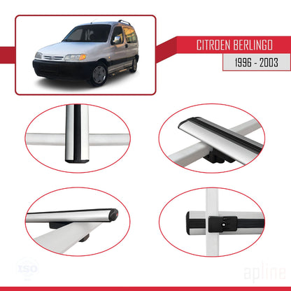 Compatibile con Citroen Berlingo (M49) 1996-2003 modello BASIC Barre portatutto per auto Portapacchi in alluminio grigio 4 barre