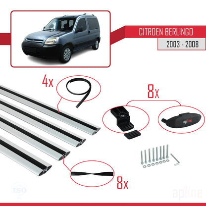 Compatibile con Citroen Berlingo (M59) 2003-2008 modello BASIC Barre portatutto per auto Portapacchi in alluminio grigio 4 barre