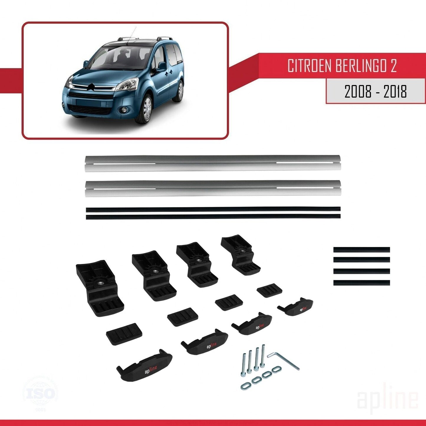 Compatibile con Citroen Berlingo 2 (B9) 2008-2018 modello BASIC Barre portatutto per auto Portapacchi in alluminio grigio 2 barre