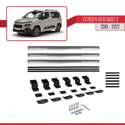 Compatibile con Citroen Berlingo 3 (K9) 2019-2022 modello BASIC Barre portatutto per auto Portapacchi in alluminio grigio 3 barre