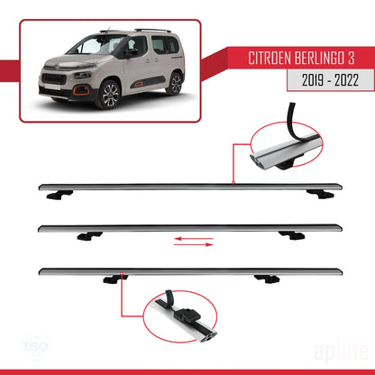 Compatibile con Citroen Berlingo 3 (K9) 2019-2022 modello BASIC Barre portatutto per auto Portapacchi in alluminio grigio 2 barre