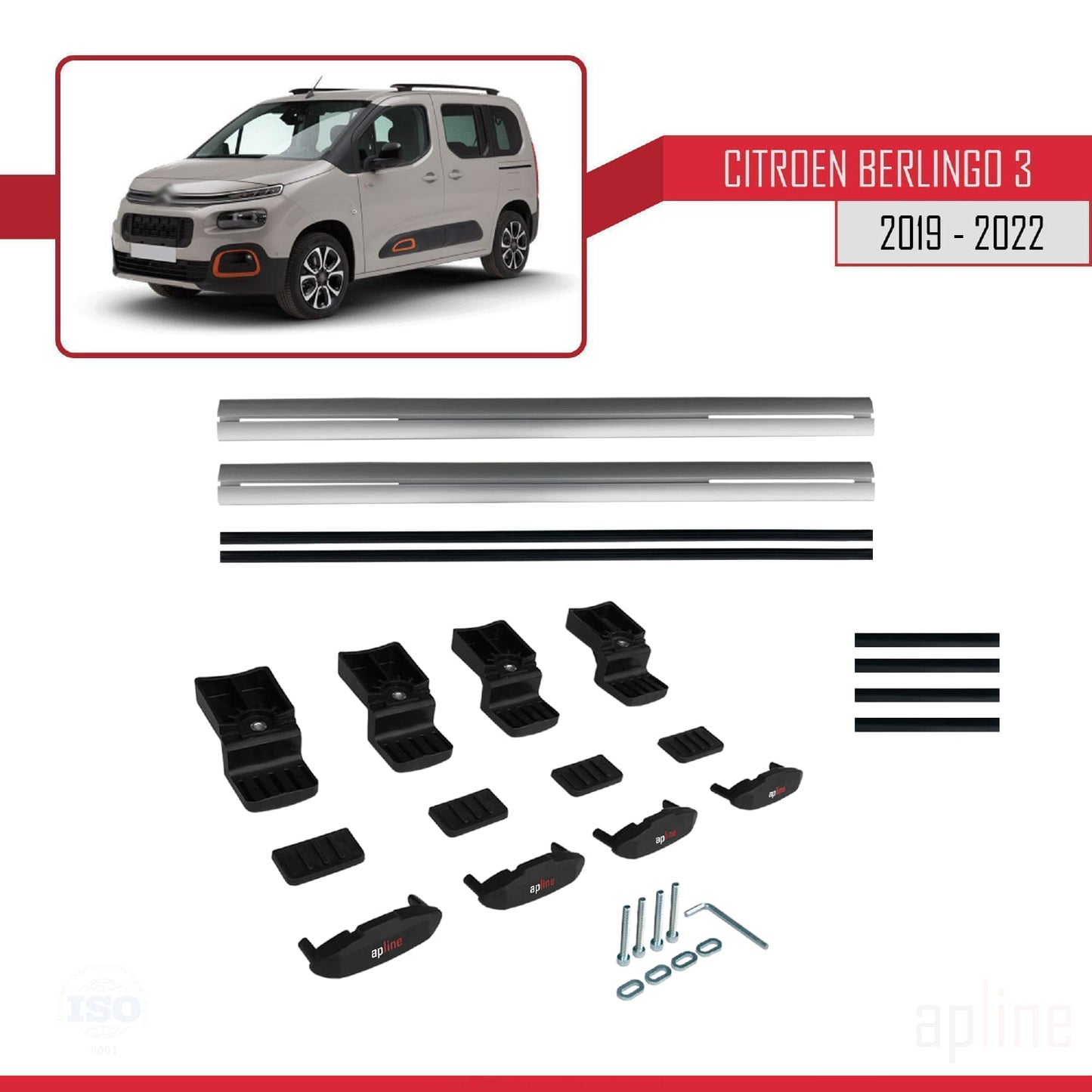 Compatibile con Citroen Berlingo 3 (K9) 2019-2022 modello BASIC Barre portatutto per auto Portapacchi in alluminio grigio 2 barre