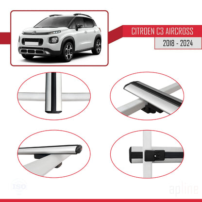 Compatibile con Citroen C3 Aircross (A88) 2018-2024 modello BASIC Barre portatutto per auto Portapacchi in alluminio grigio 2 barre