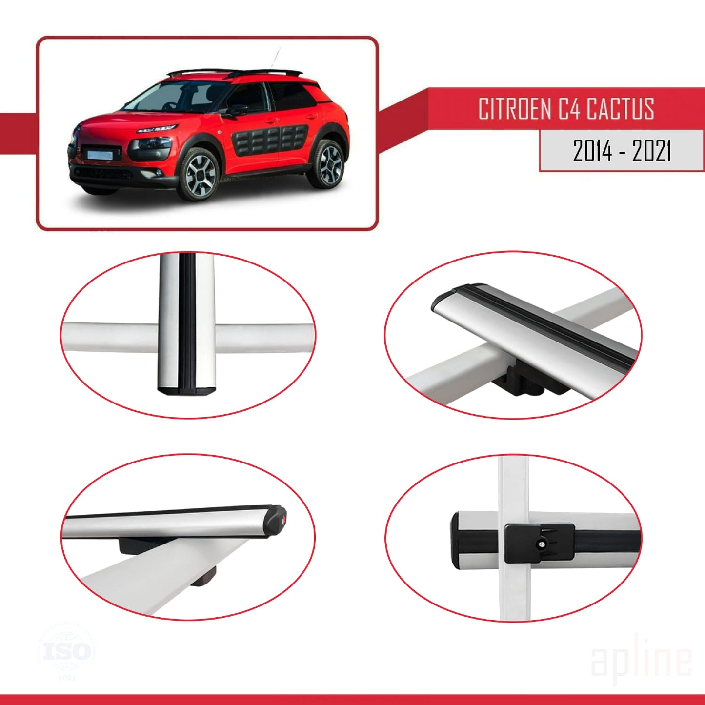 Compatibile con Citroen C4 Cactus 2014-2021 modello BASIC Barre portatutto per auto Portapacchi in alluminio grigio 3 barre