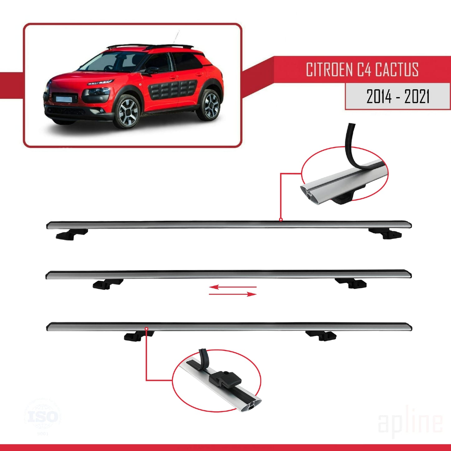 Compatibile con Citroen C4 Cactus 2014-2021 modello BASIC Barre portatutto per auto Portapacchi in alluminio grigio 3 barre