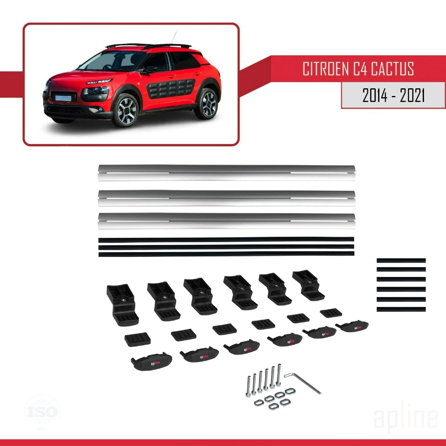 Compatibile con Citroen C4 Cactus 2014-2021 modello BASIC Barre portatutto per auto Portapacchi in alluminio grigio 3 barre