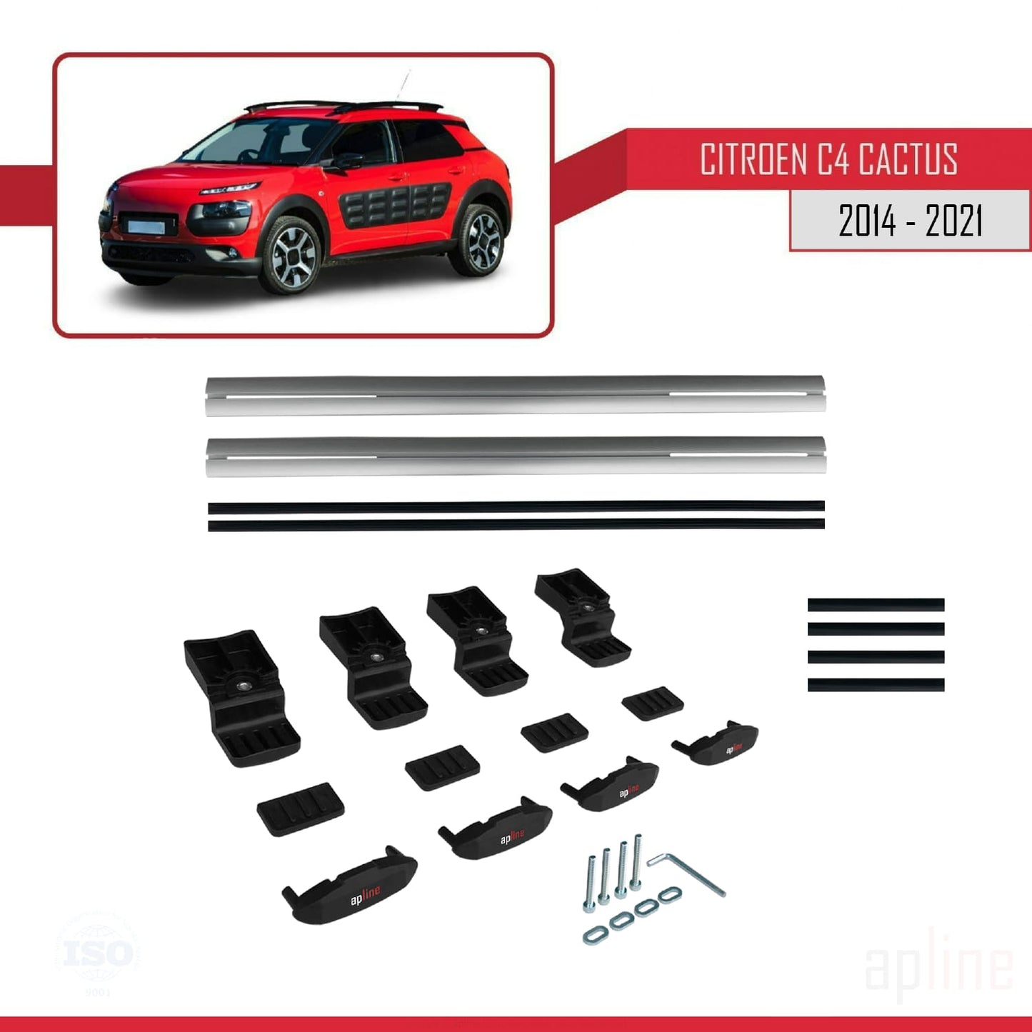 Compatibile con Citroen C4 Cactus 2014-2021 modello BASIC Barre portatutto per auto Portapacchi in alluminio grigio 2 barre