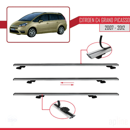 Compatibile con Citroen Grand C4 Picasso 2007-2012 modello BASIC Barre portatutto per auto Portapacchi in alluminio grigio 3 barre