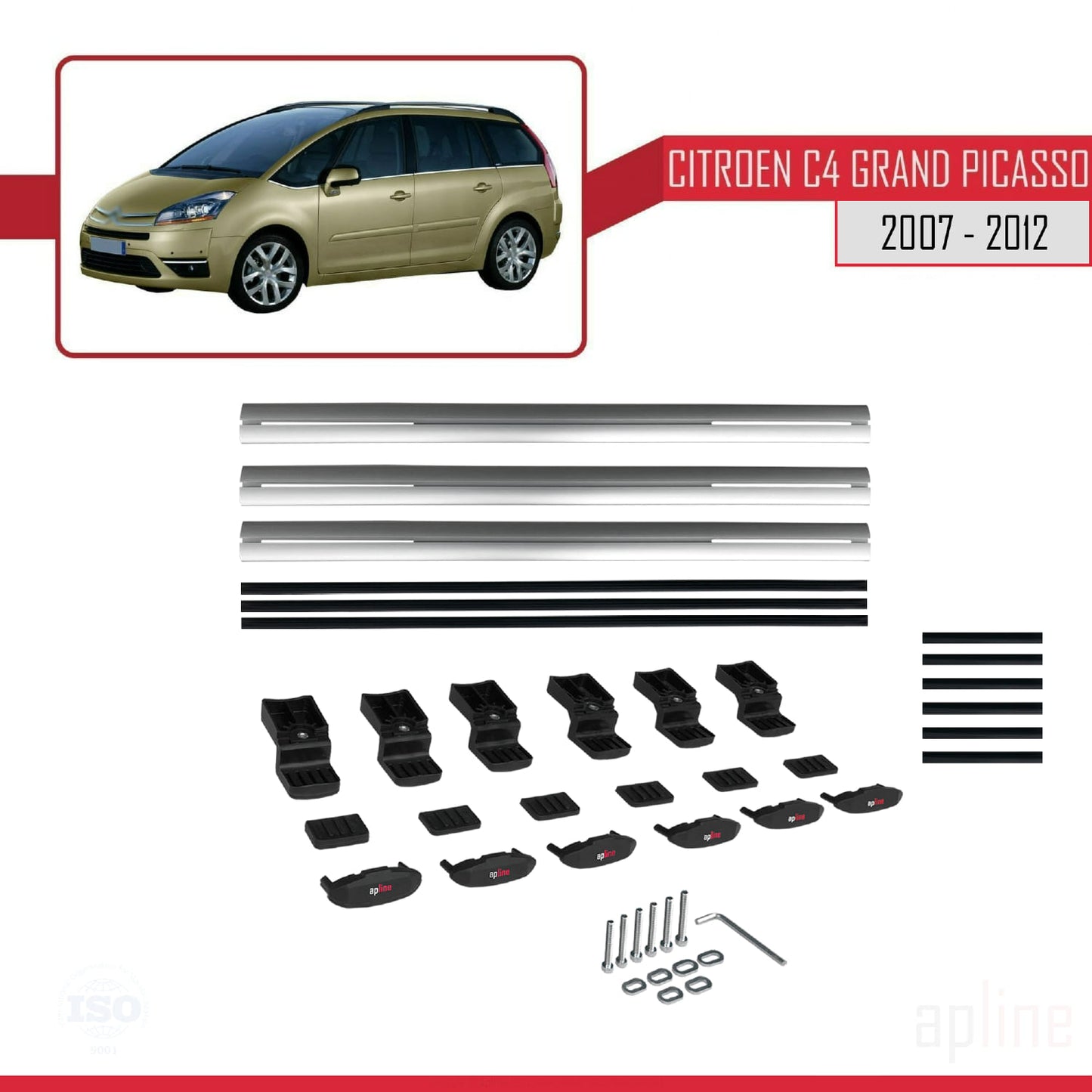 Compatibile con Citroen Grand C4 Picasso 2007-2012 modello BASIC Barre portatutto per auto Portapacchi in alluminio grigio 3 barre