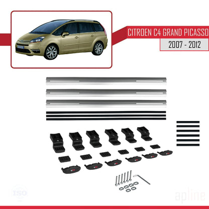 Compatibile con Citroen Grand C4 Picasso 2007-2012 modello BASIC Barre portatutto per auto Portapacchi in alluminio grigio 3 barre