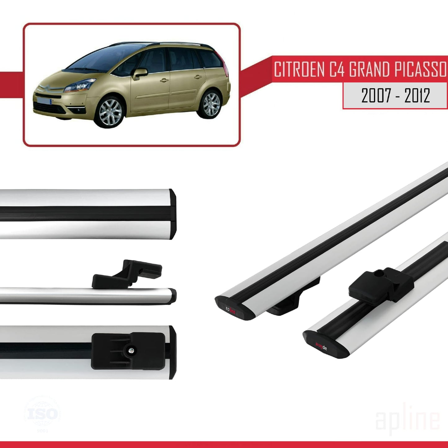 Compatibile con Citroen Grand C4 Picasso 2007-2012 modello BASIC Barre portatutto per auto Portapacchi in alluminio grigio 2 barre