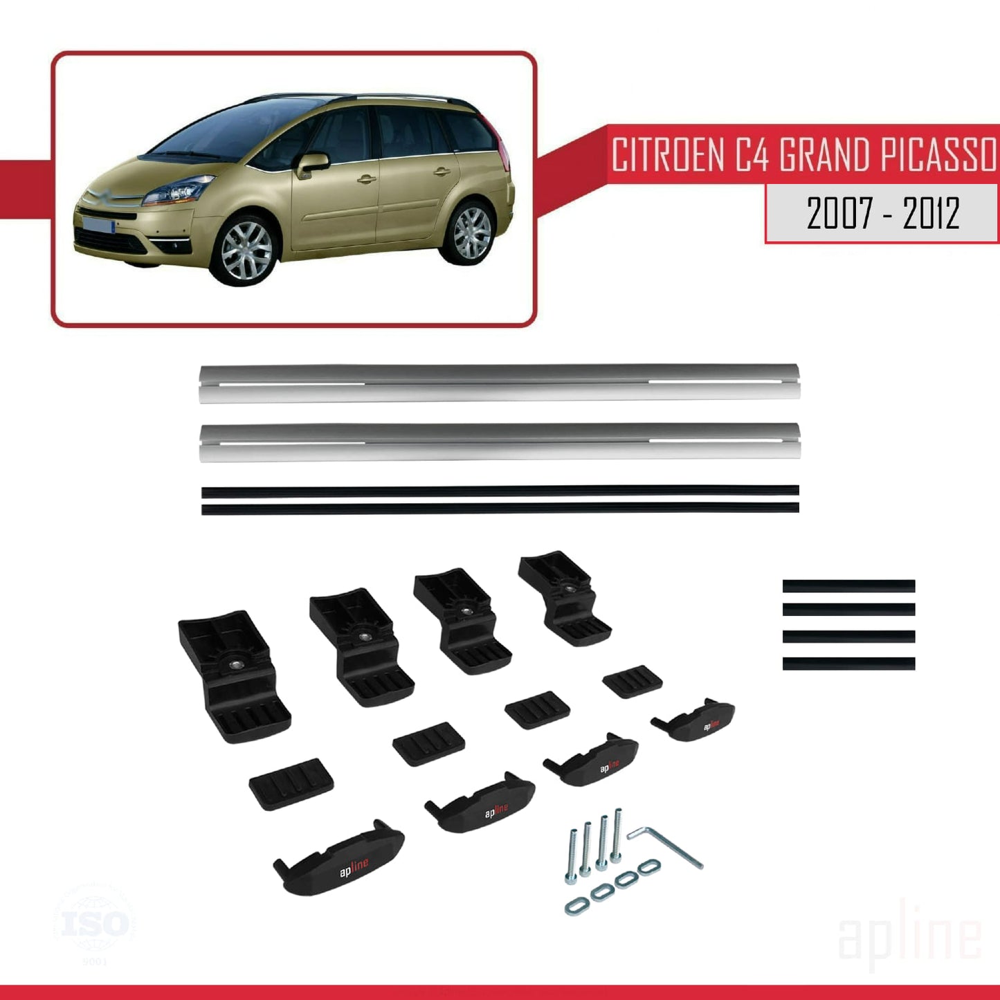 Compatibile con Citroen Grand C4 Picasso 2007-2012 modello BASIC Barre portatutto per auto Portapacchi in alluminio grigio 2 barre