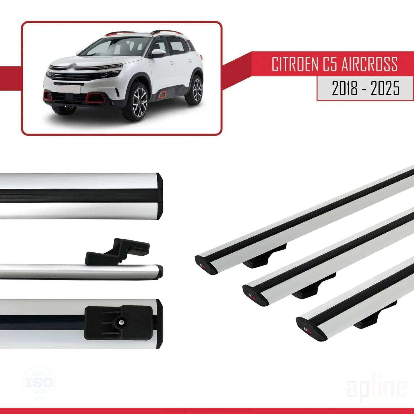 Compatibile con Citroen C5 Aircross 2018-2025 modello BASIC Barre portatutto per auto Portapacchi in alluminio grigio 3 barre