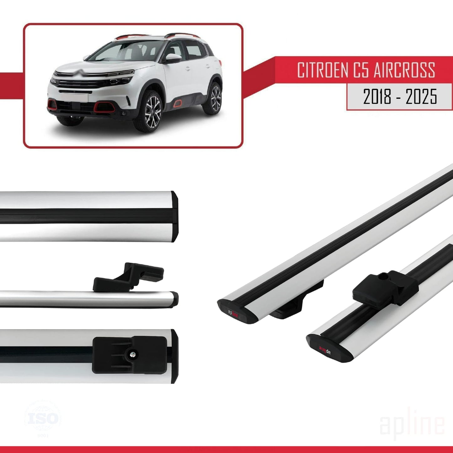 Compatibile con Citroen C5 Aircross 2018-2025 modello BASIC Barre portatutto per auto Portapacchi in alluminio grigio 2 barre