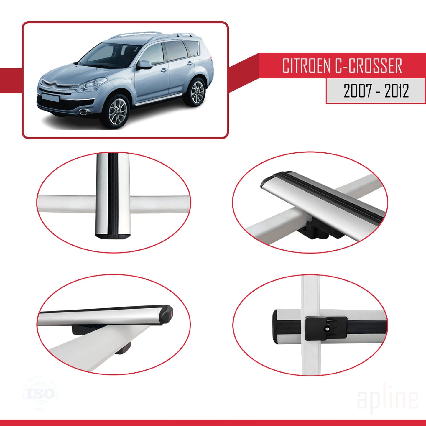 Compatibile con Citroen C-Crosser 2007-2012 modello BASIC Barre portatutto per auto Portapacchi in alluminio grigio 3 barre