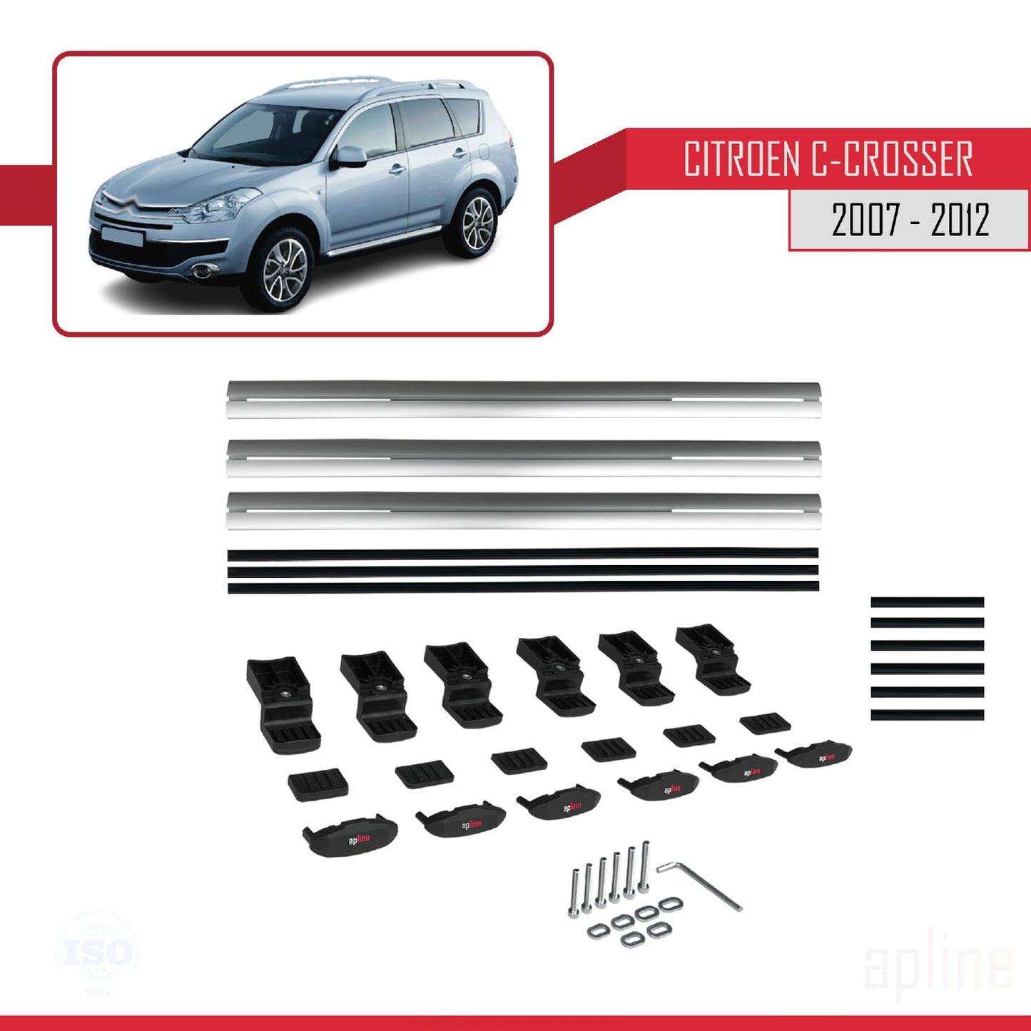 Compatibile con Citroen C-Crosser 2007-2012 modello BASIC Barre portatutto per auto Portapacchi in alluminio grigio 3 barre