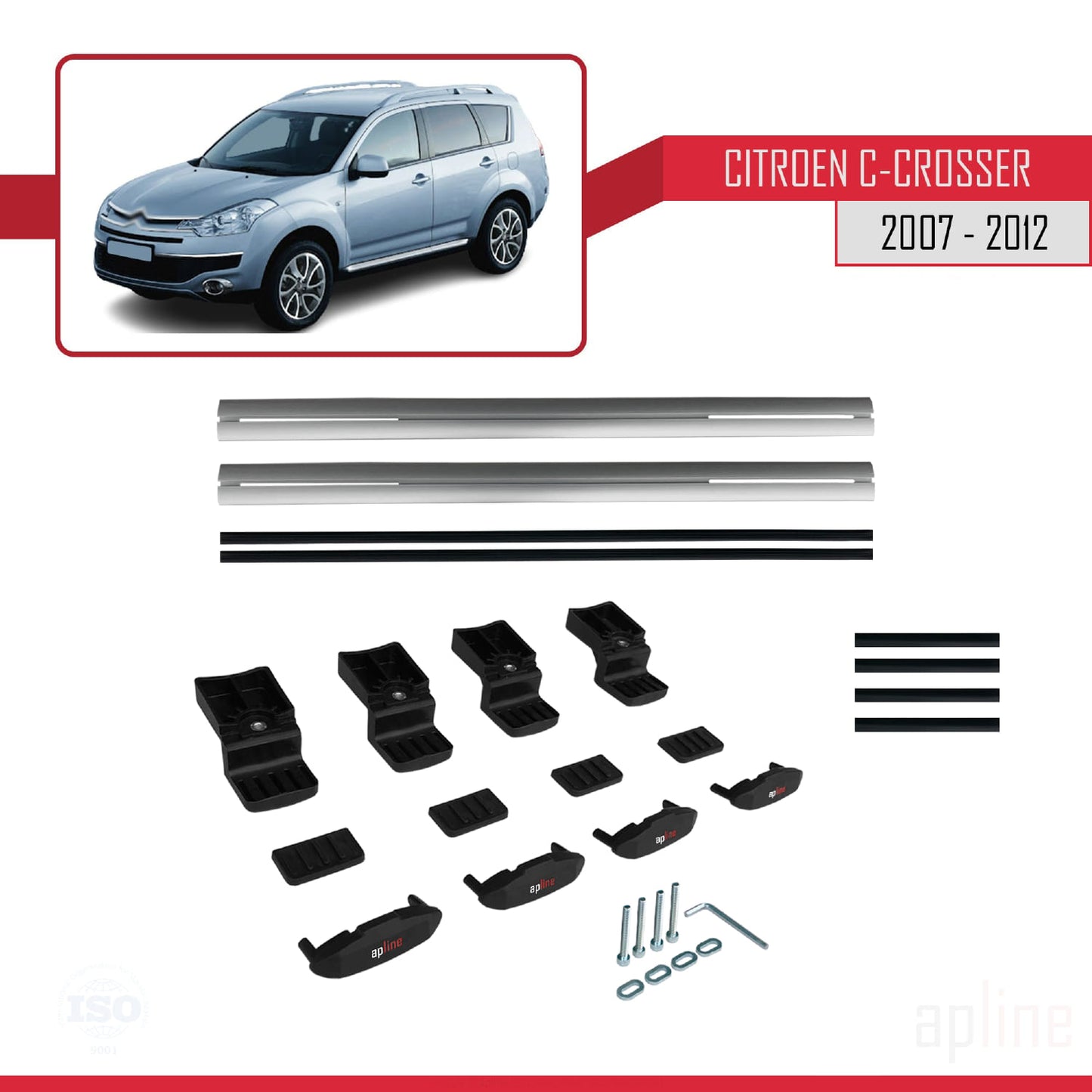 Compatibile con Citroen C-Crosser 2007-2012 modello BASIC Barre portatutto per auto Portapacchi in alluminio grigio 2 barre