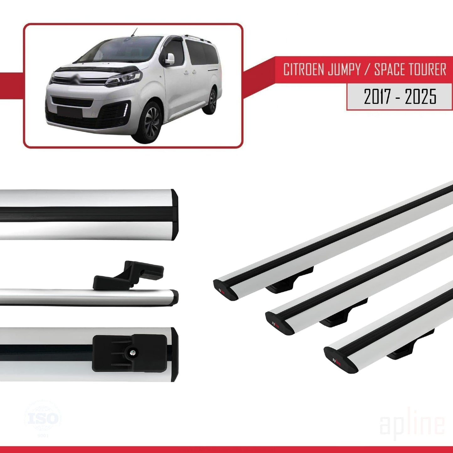 Compatibile con Citroen Jumpy 3 (K0) Space Tourer 2017-2025 modello BASIC Barre portatutto per auto Portapacchi in alluminio grigio 3 barre