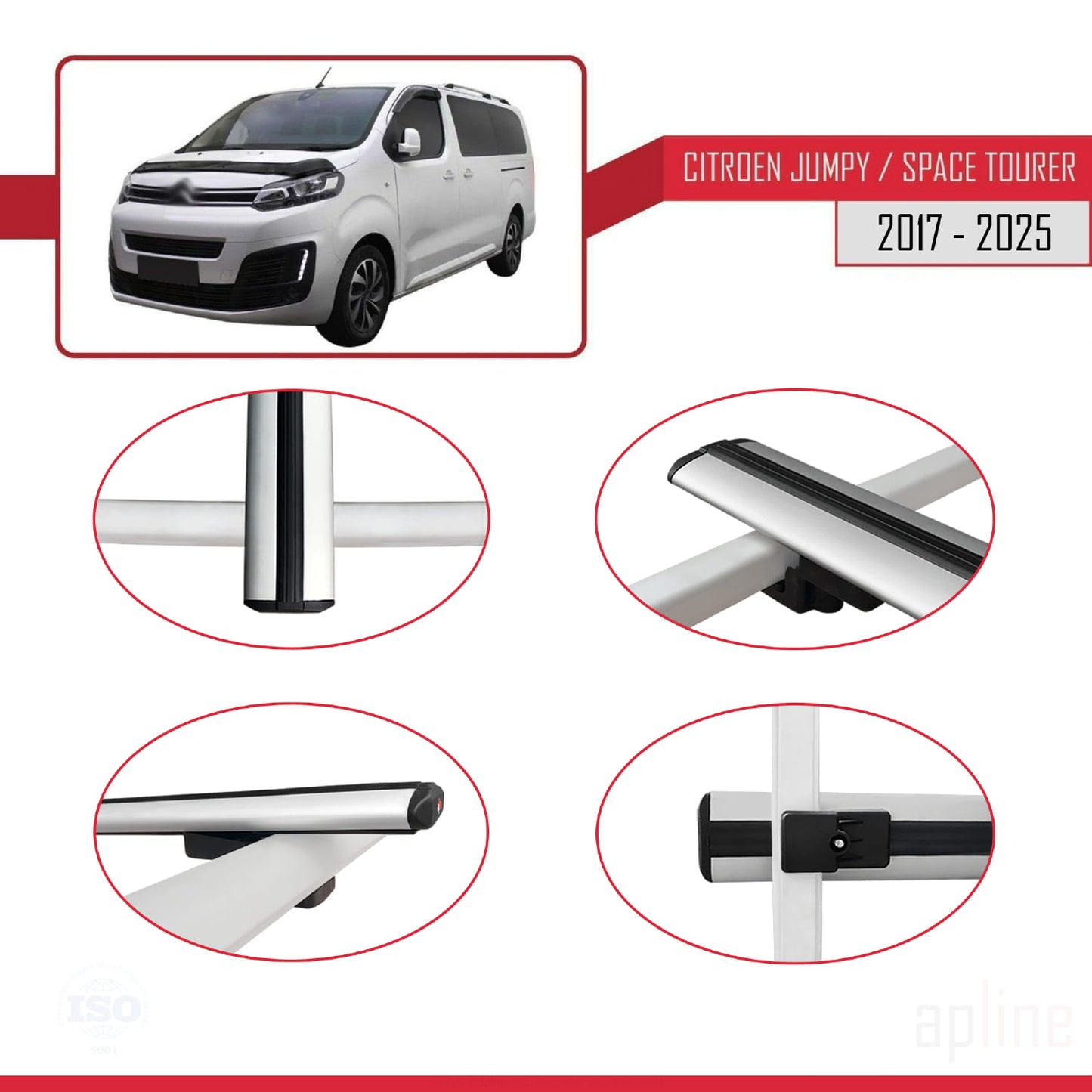 Compatibile con Citroen Jumpy 3 (K0) Space Tourer 2017-2025 modello BASIC Barre portatutto per auto Portapacchi in alluminio grigio 3 barre