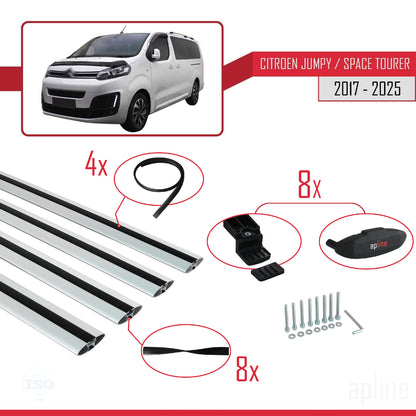 Compatibile con Citroen Jumpy 3 (K0) Space Tourer 2017-2025 modello BASIC Barre portatutto per auto Portapacchi in alluminio grigio 4 barre