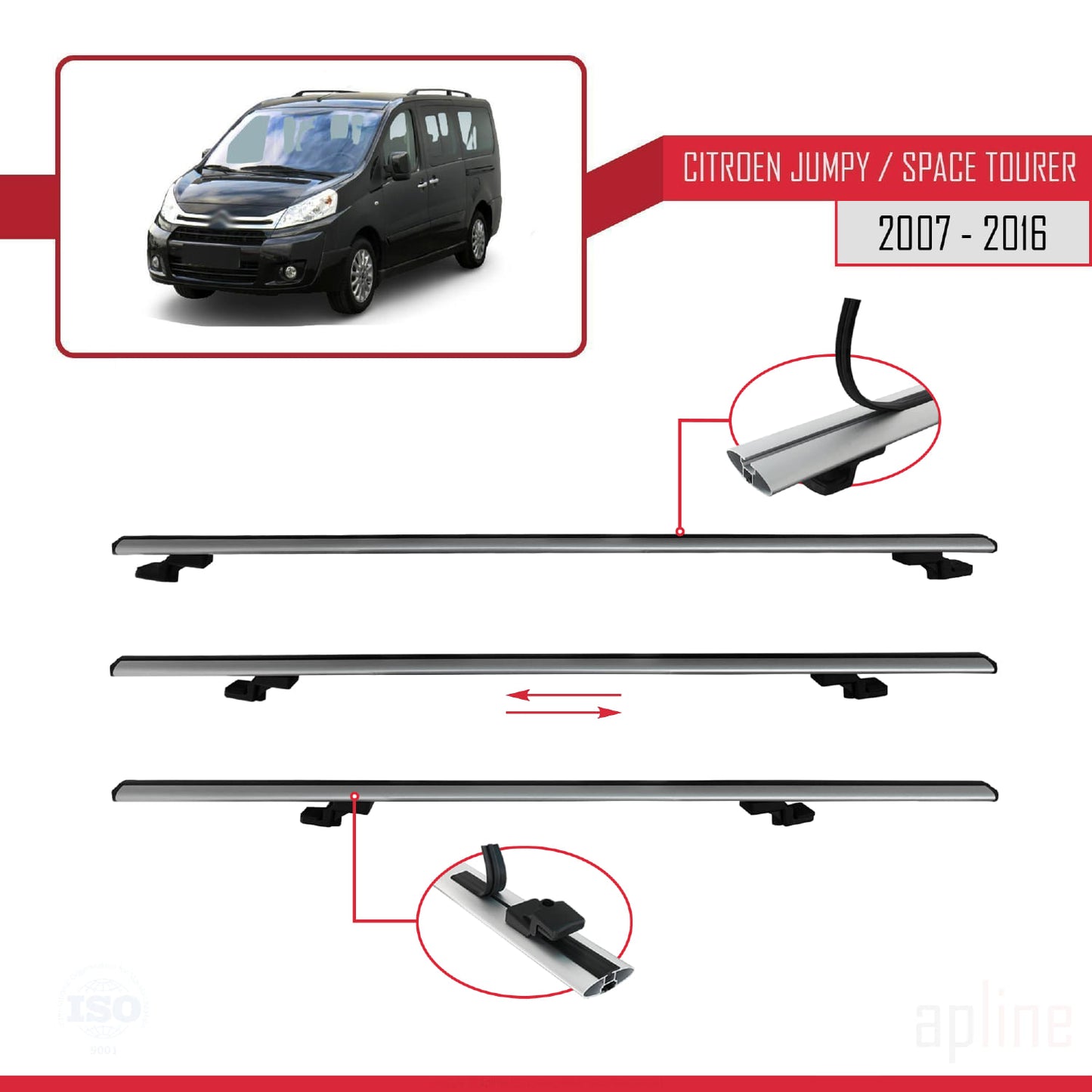 Compatibile con Citroen Jumpy 2 (G9) 2007-2016 modello BASIC Barre portatutto per auto Portapacchi in alluminio grigio 3 barre