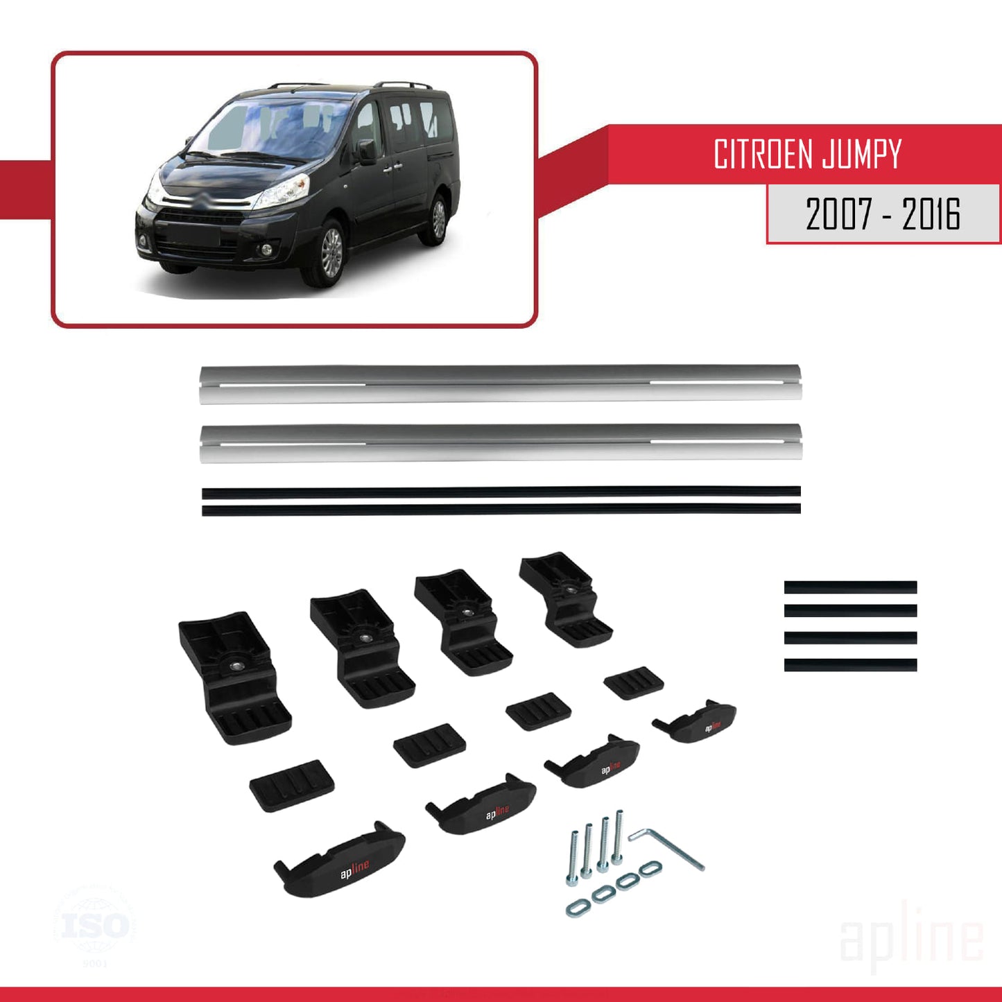 Compatibile con Citroen Jumpy 2 (G9) 2007-2016 modello BASIC Barre portatutto per auto Portapacchi in alluminio grigio 2 barre