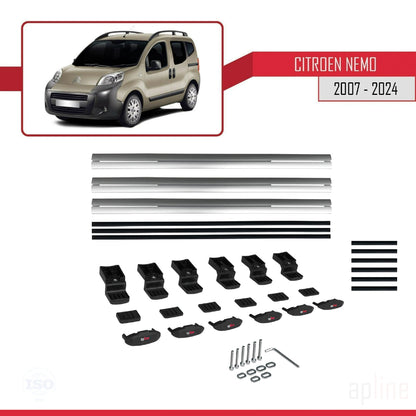 Compatibile con Citroen Nemo 3 (225) 2007-2024 modello BASIC Barre portatutto per auto Portapacchi in alluminio grigio 3 barre