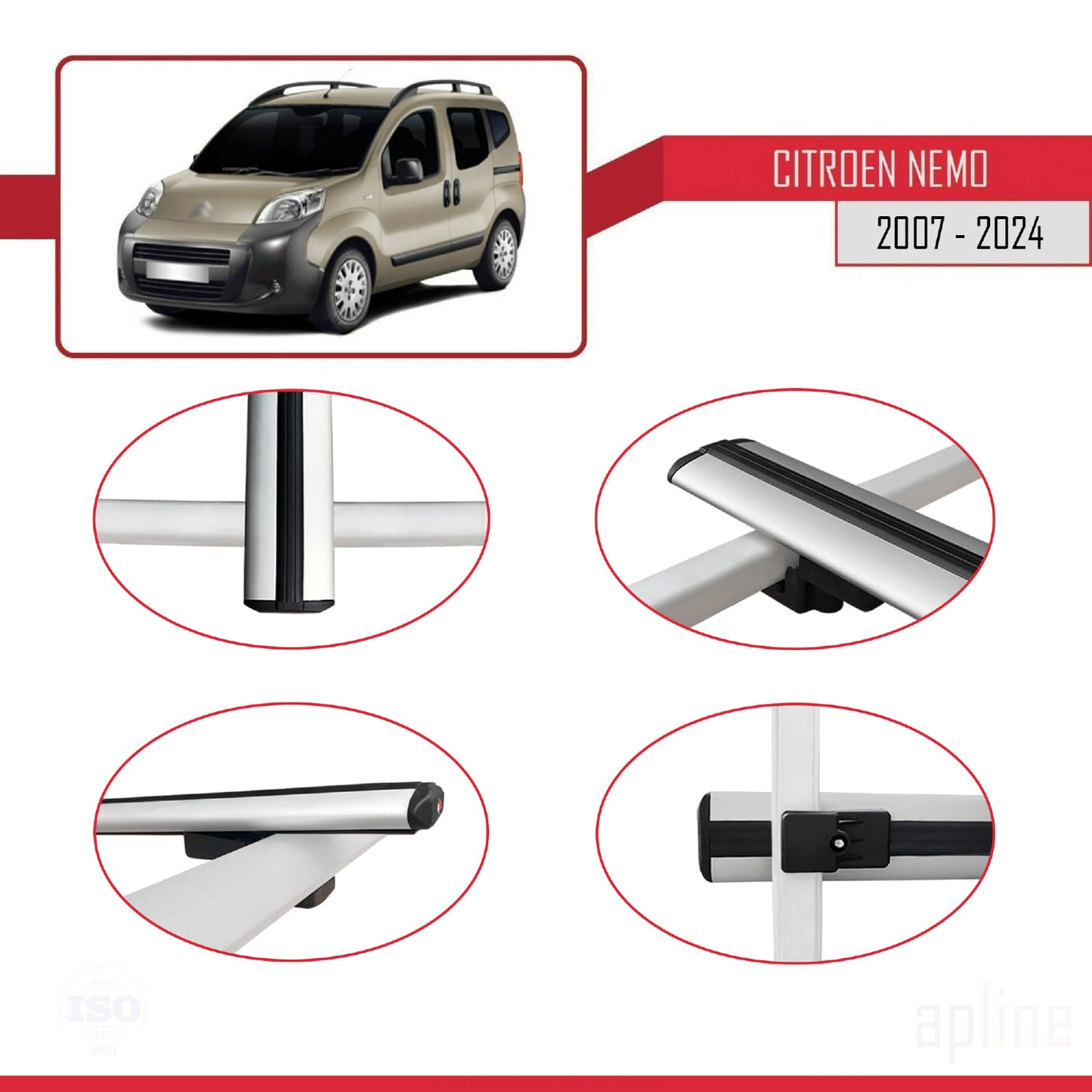 Compatibile con Citroen Nemo 3 (225) 2007-2024 modello BASIC Barre portatutto per auto Portapacchi in alluminio grigio 2 barre