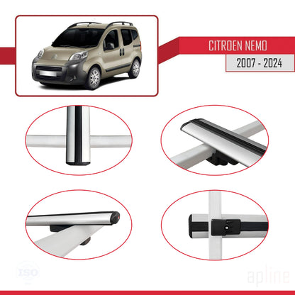 Compatibile con Citroen Nemo 3 (225) 2007-2024 modello BASIC Barre portatutto per auto Portapacchi in alluminio grigio 2 barre