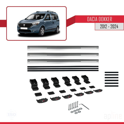 Compatibile con Dacia Dokker (K67) 2012-2024 modello BASIC Barre portatutto per auto Portapacchi in alluminio grigio 3 barre
