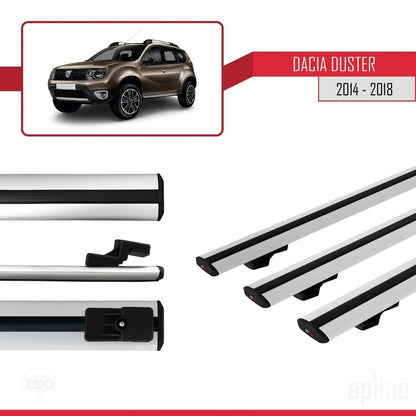 Compatible avec Dacia Duster (HS) Post-Facelift 2014-2017 BASIC Model Barres de Toit Railing Porte-Bagages de Voiture Gris Aluminium 3 Barres
