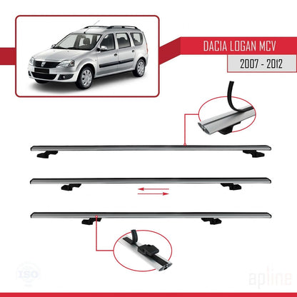Compatibile con Dacia Logan 2 MCV (K52) 2007-2012 modello BASIC Barre portatutto per auto Portapacchi in alluminio grigio 3 barre